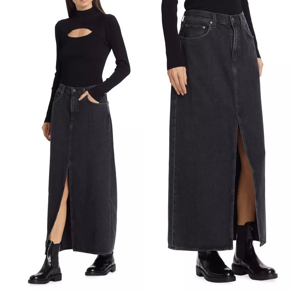 Agolde Leif Denim Maxi Skirt Spider Black Size 31
